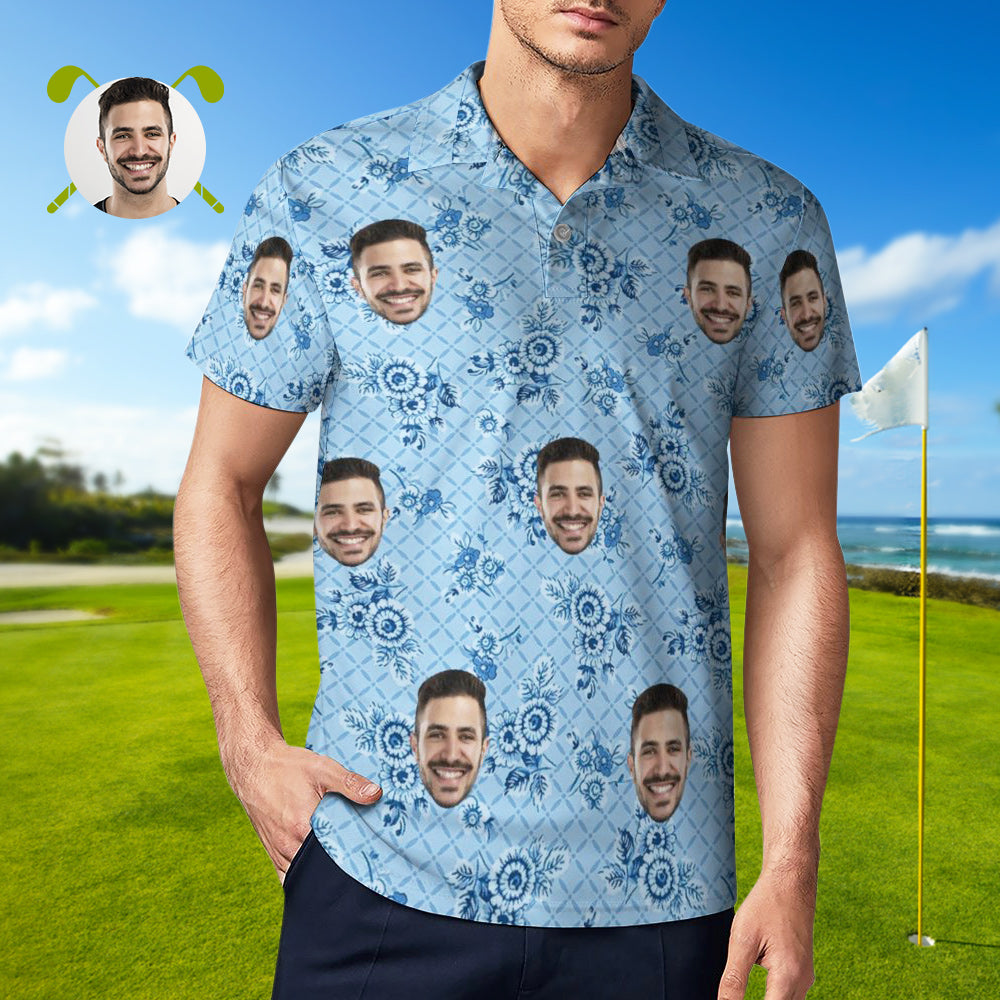 Polo De Visage Personnalisé Pour Les Chemises De Golf Hawaïennes De Fleurs Personnalisées D'hommes-MyHawaiianShirtsFR