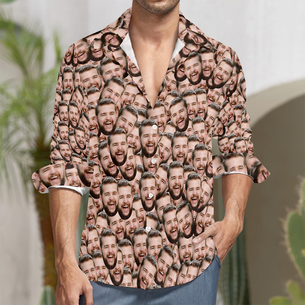 Chemise À Manches Longues À Imprimé Multi-face Personnalisé-MyHawaiianShirtsFR