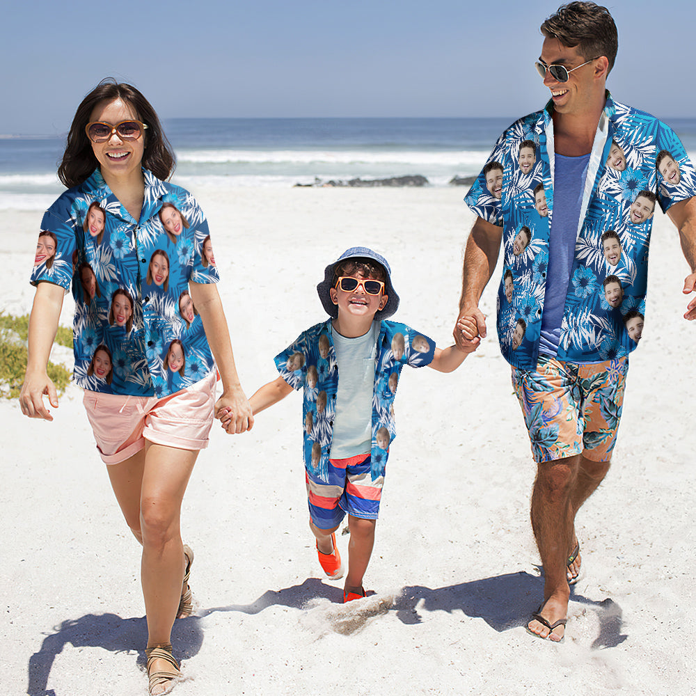 Chemise PersonnaliséeChemise hawaïenne personnalisée avec photo Parent-enfant porte une chemise hawaïenne personnalisée avec visage Cadeau pour la famille-MyHawaiianShirtsFR