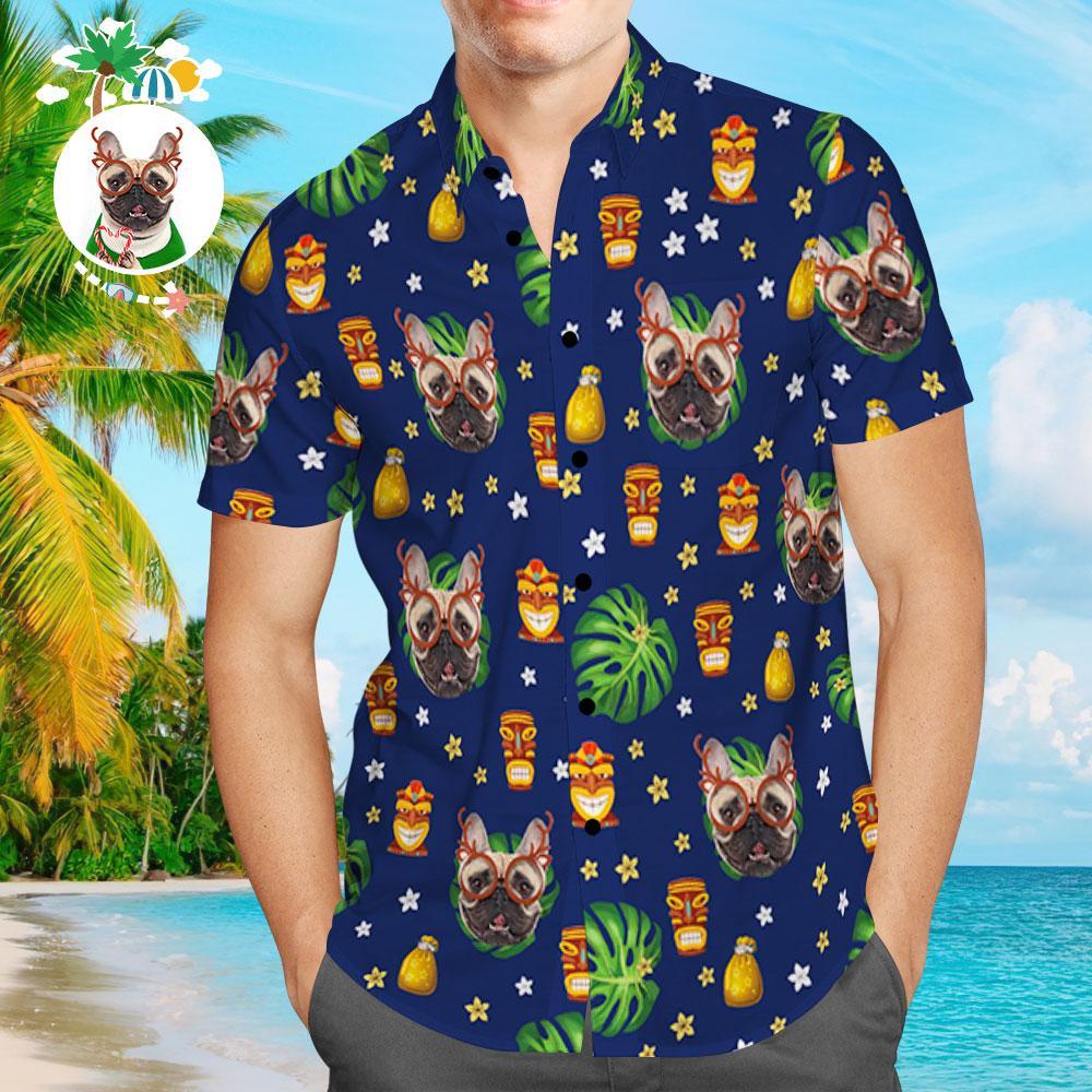 Chemise PersonnaliséeChemises hawaïennes personnalisées Chemise de plage Aloha avec visage de chien pour hommes-MyHawaiianShirtsFR
