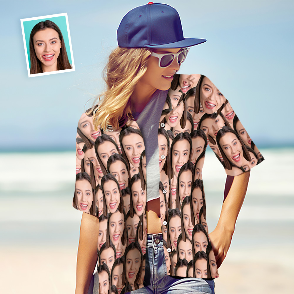 Chemise à visage personnalisé Chemise hawaïenne pour femmes Face Mash