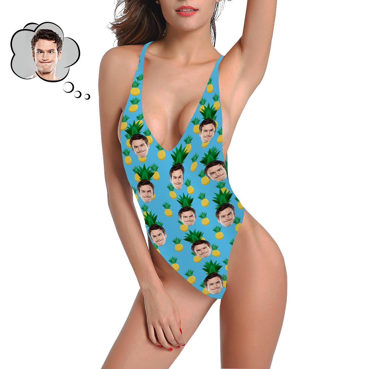 Visage de femme personnalisé Col en V Bikini sexy Maillot de bain une pièce pour femme-MyHawaiianShirtsFR