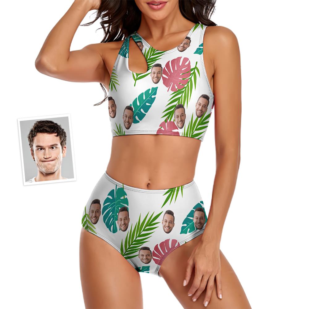 Visage personnalisé Maillot de bain deux-pièces Leaves pour femmes Cadeaux personnalisés pour elle-MyHawaiianShirtsFR