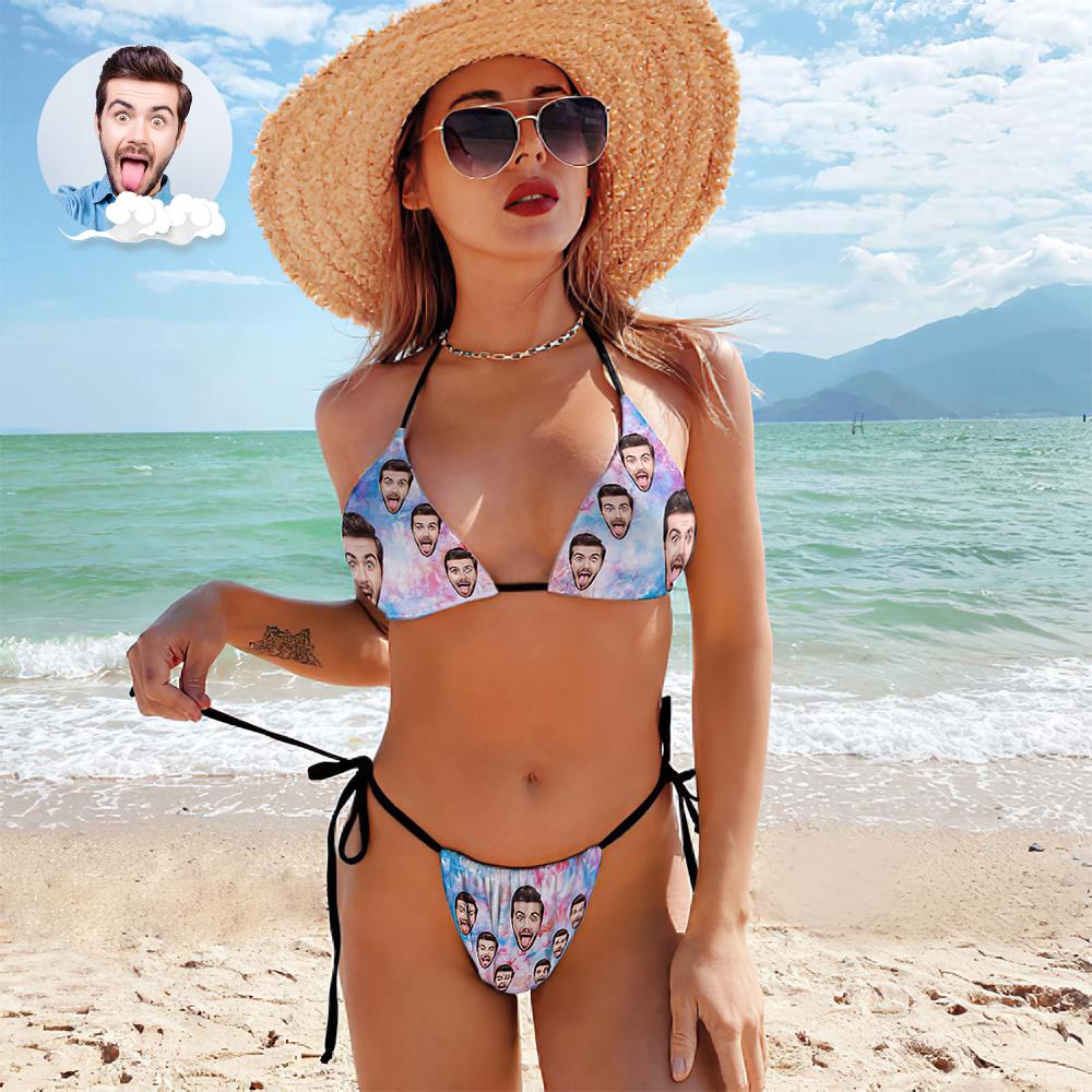 Maillot de bain visage personnalisé Sexy Strappy Bikini Tie Dye-MyHawaiianShirtsFR