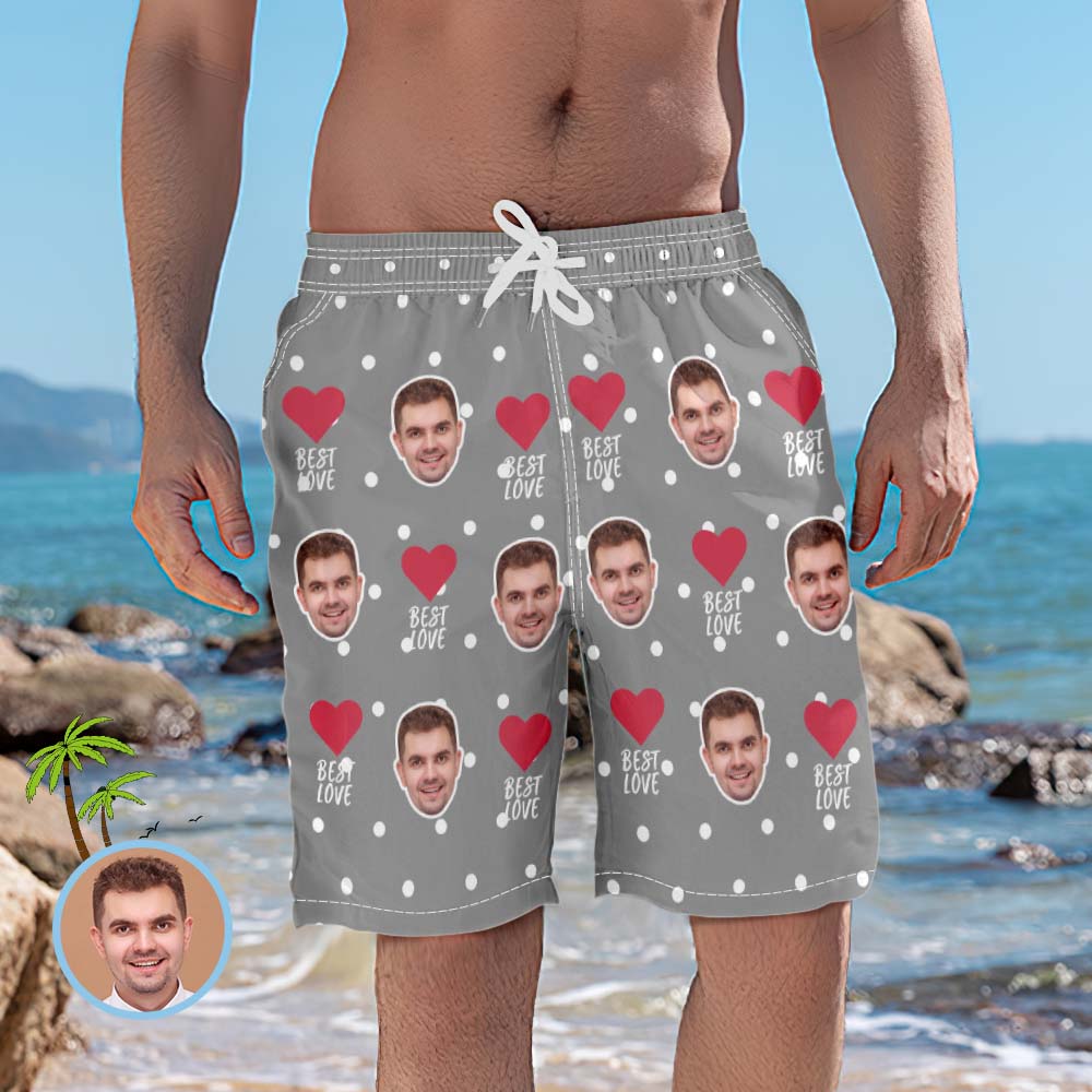 Head Photo Heart Best Men's Love Beach Trunks-MyHawaiianShirtsFR