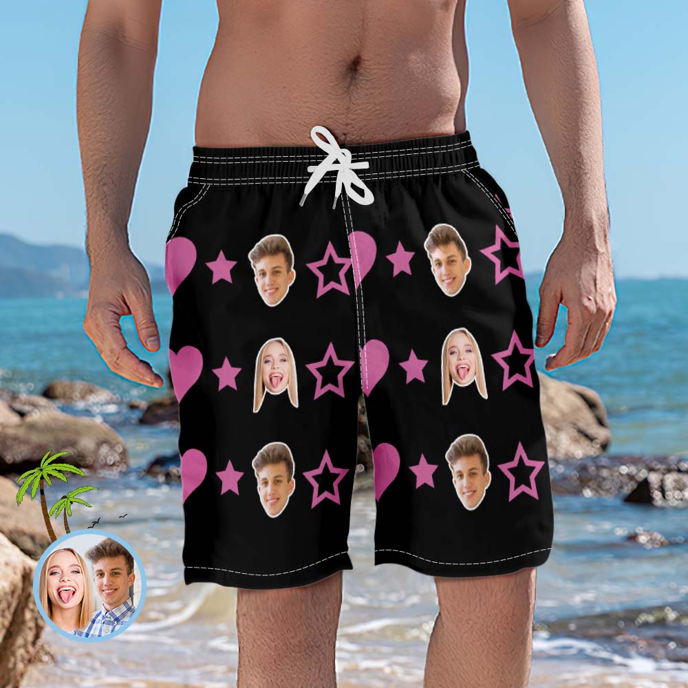 Maillot De Bain Pour Homme Avec Photo De Visage De Couple Personnalisé-MyHawaiianShirtsFR