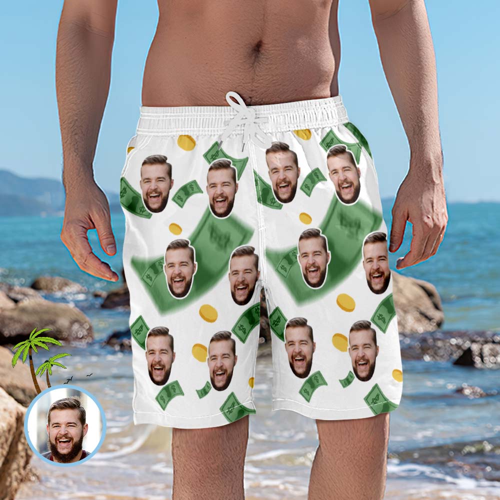 Photo De Tête Personnalisée Get Rich Men's Beach Trunks-MyHawaiianShirtsFR