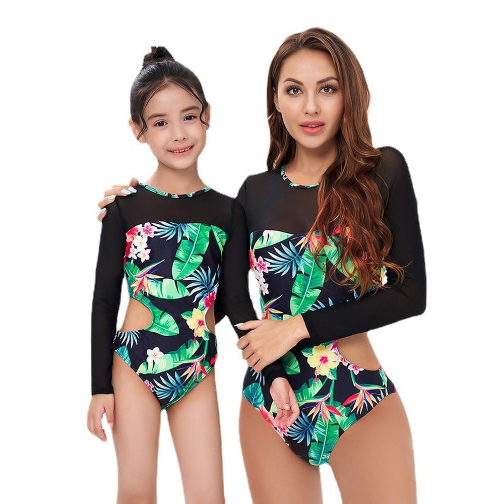 Maillot de bain une pièce à manches longues parent-enfant imprimé hawaïen-MyHawaiianShirtsFR