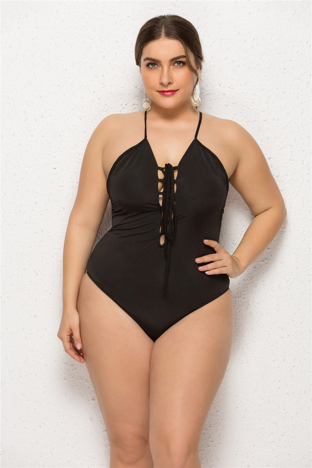 Maillot de bain une pièce large noir à dos coulissant-MyHawaiianShirtsFR