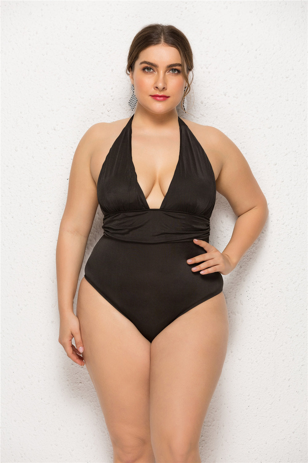 Maillot de bain grande taille à bretelles et col en V-MyHawaiianShirtsFR