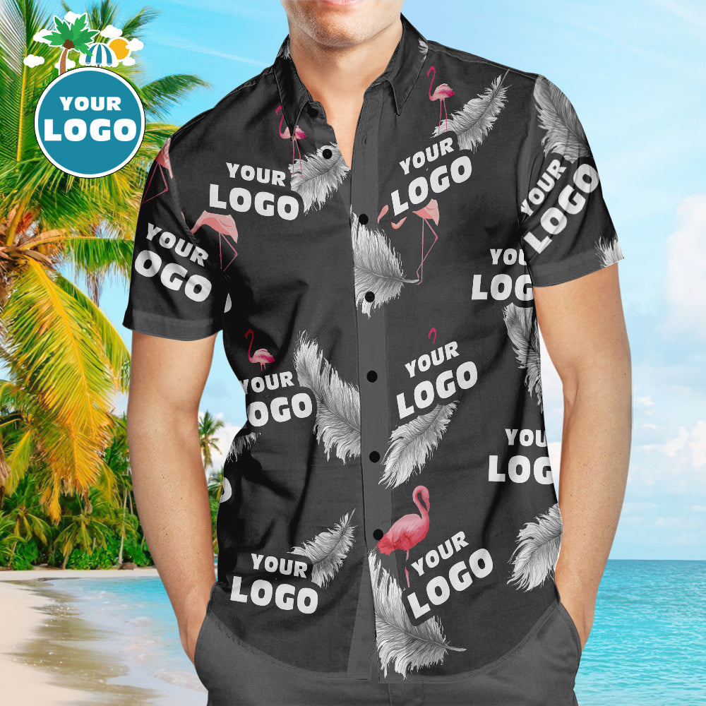 Hawaiihemd mit Gesicht Benutzerdefinierte Logo Hawaiihemd bunte Flamingo Design Aloha Beach Shirt für Männer-MyHawaiianShirtsDE