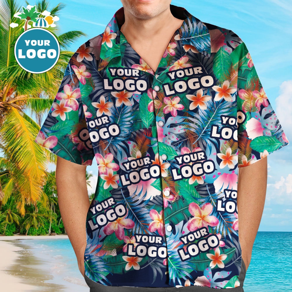 Benutzerdefinierte Logo Hawaiihemd bunte Blumen personalisierte Aloha Beach Shirt für Männer