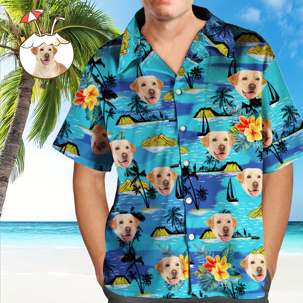 Hawaiihemd mit Gesicht Kundenspezifisches hawaiianisches Hemd mit Hundegesicht Kundenspezifisches tropisches Hemd Herren-Hemd mit All-Over-Print-MyHawaiianShirtsDE