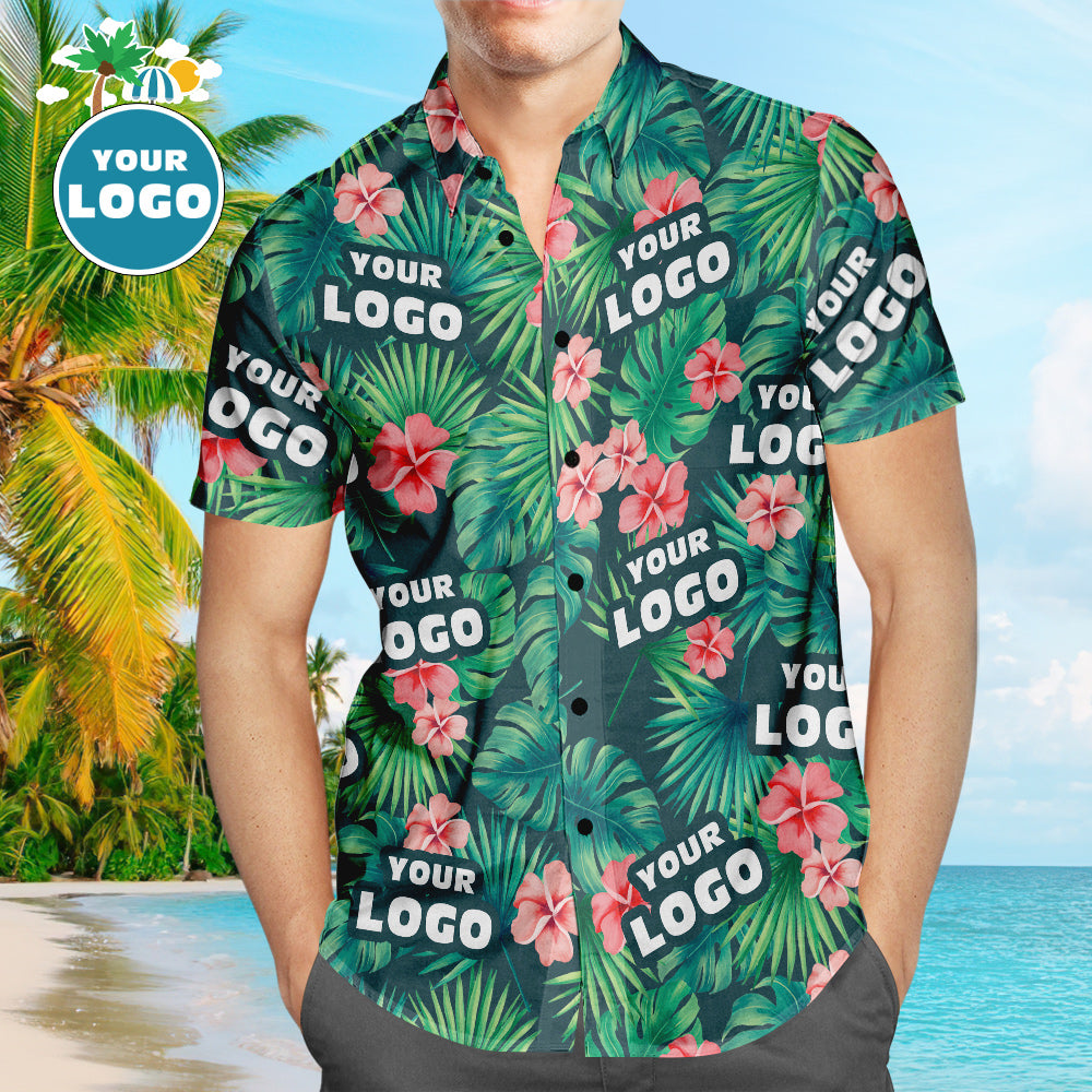 Benutzerdefinierte Logo Hawaiihemd rote Blumen Design personalisierte Aloha Beach Shirt für Männer