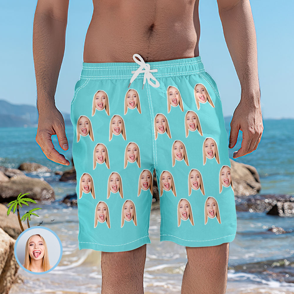 Elastische Kurze Strandhose Mit Benutzerdefiniertem Gesicht Für Herren-MyHawaiianShirtsDE