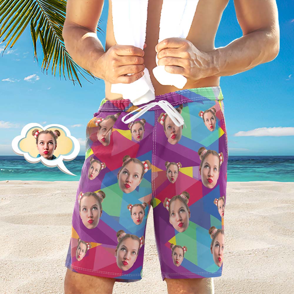 Custom Face Beach Trunks Für Herren Mit Foto-shorts Mit Allover-print, Mehrfarbig-MyHawaiianShirtsDE