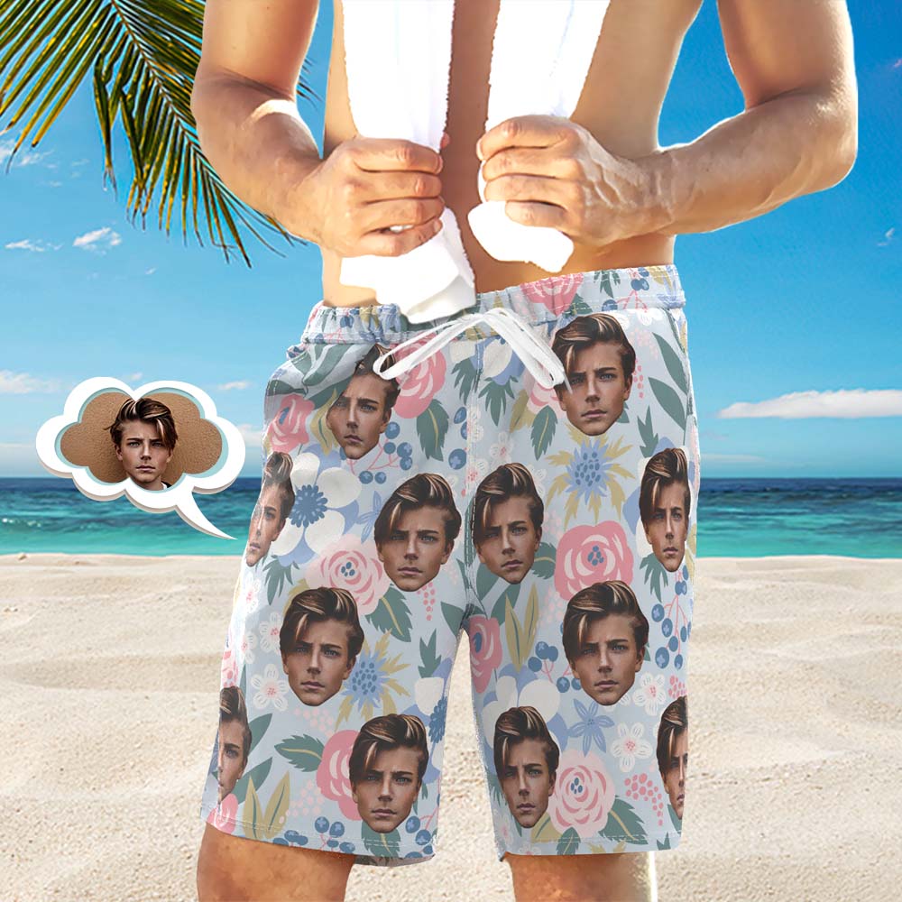 Der Strand-shorts Der Kundenspezifischen Männer Kundenspezifisches Gesicht Schließt Blumenmuster Kurz-MyHawaiianShirtsDE