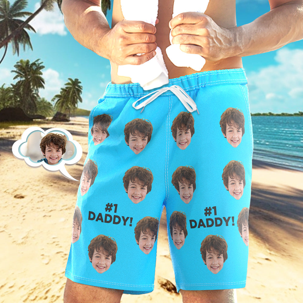 Badehose Mit Individuellem Gesicht, Personalisierte Strandshorts, Lässige Herren-shorts #1 Papa-MyHawaiianShirtsDE