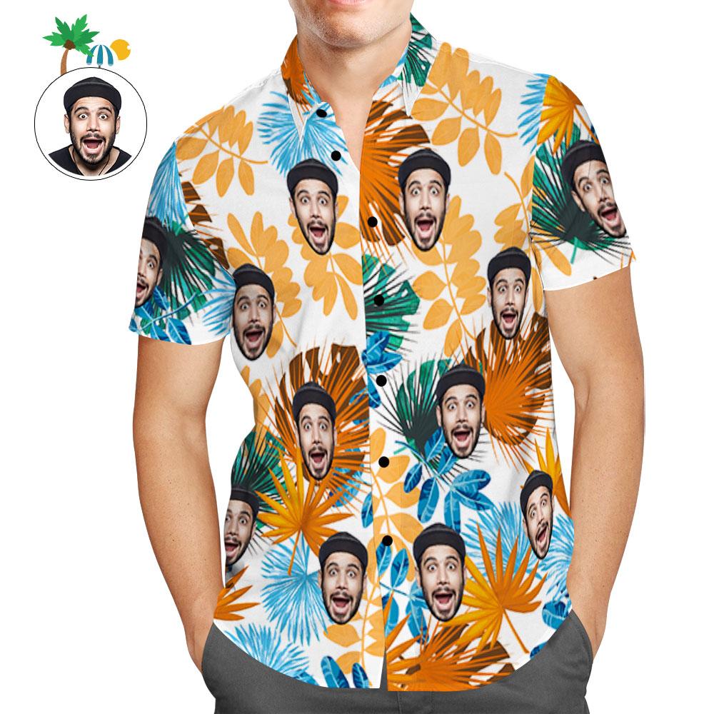 Hawaiihemd mit Gesicht Benutzerdefinierte Hawaiihemd bunte Blätter Design Aloha Beach Shirt für Männer-MyHawaiianShirtsDE