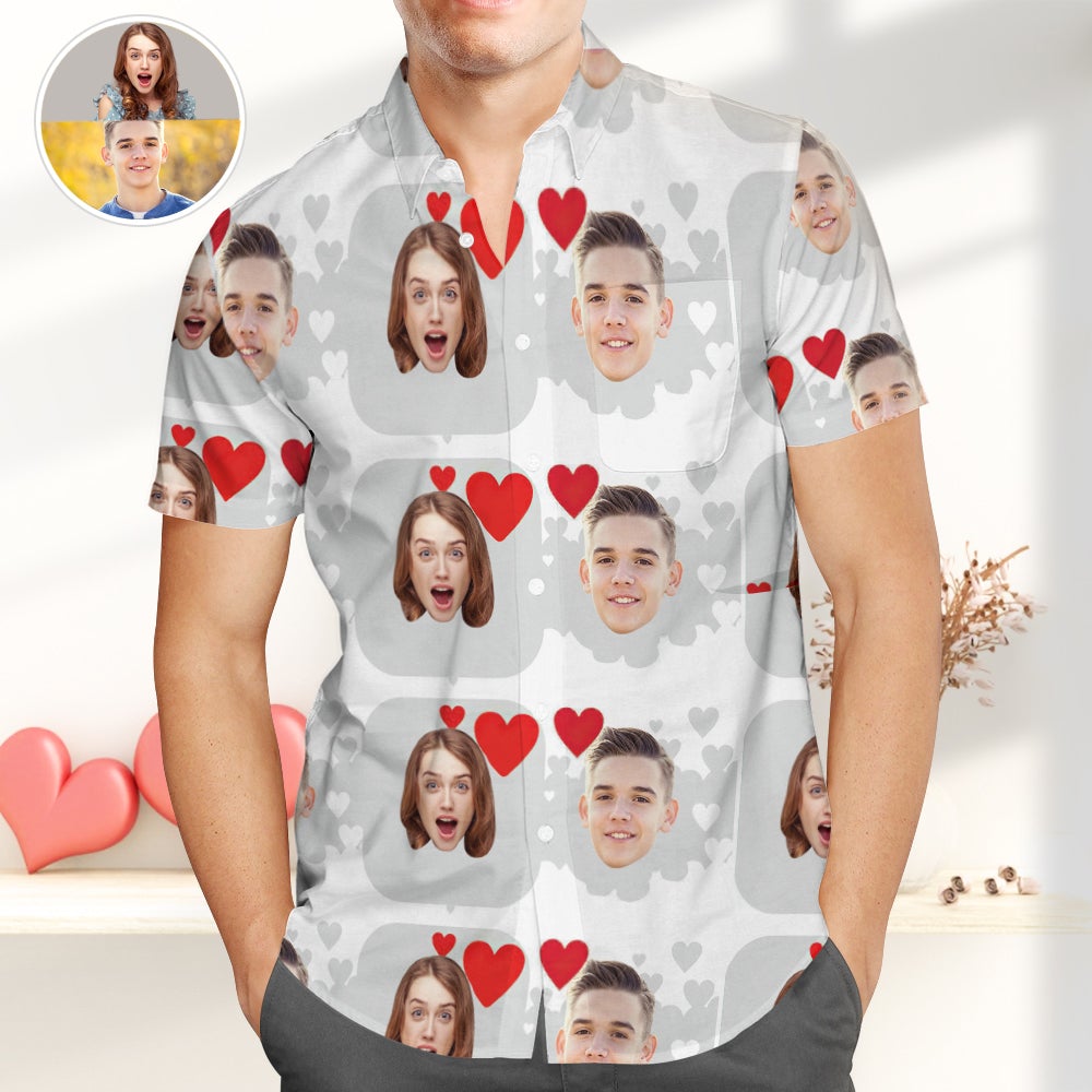 Hawaiihemd mit Gesicht Personalisierte Foto Hawaiihemd mit Herz, lässig Button-Down-Shirts, große Valentines Geschenk-MyHawaiianShirtsDE
