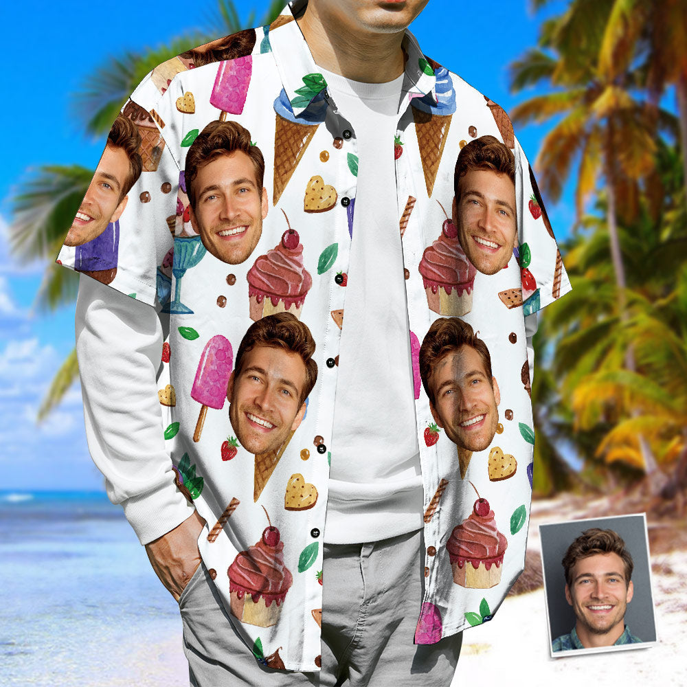 Hawaiihemd mit Gesicht Personalisierte Gesicht Hawaii-Hemd Cookie & niedlich Sundae Sommer Strand Shirt-MyHawaiianShirtsDE