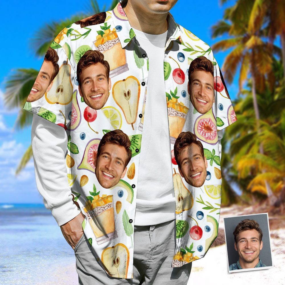Hawaiihemd mit Gesicht Personalisierte 3D-Druck Gesicht Hawaii-Hemd Früchte & Saft Funky Button-Down-Shirt-MyHawaiianShirtsDE
