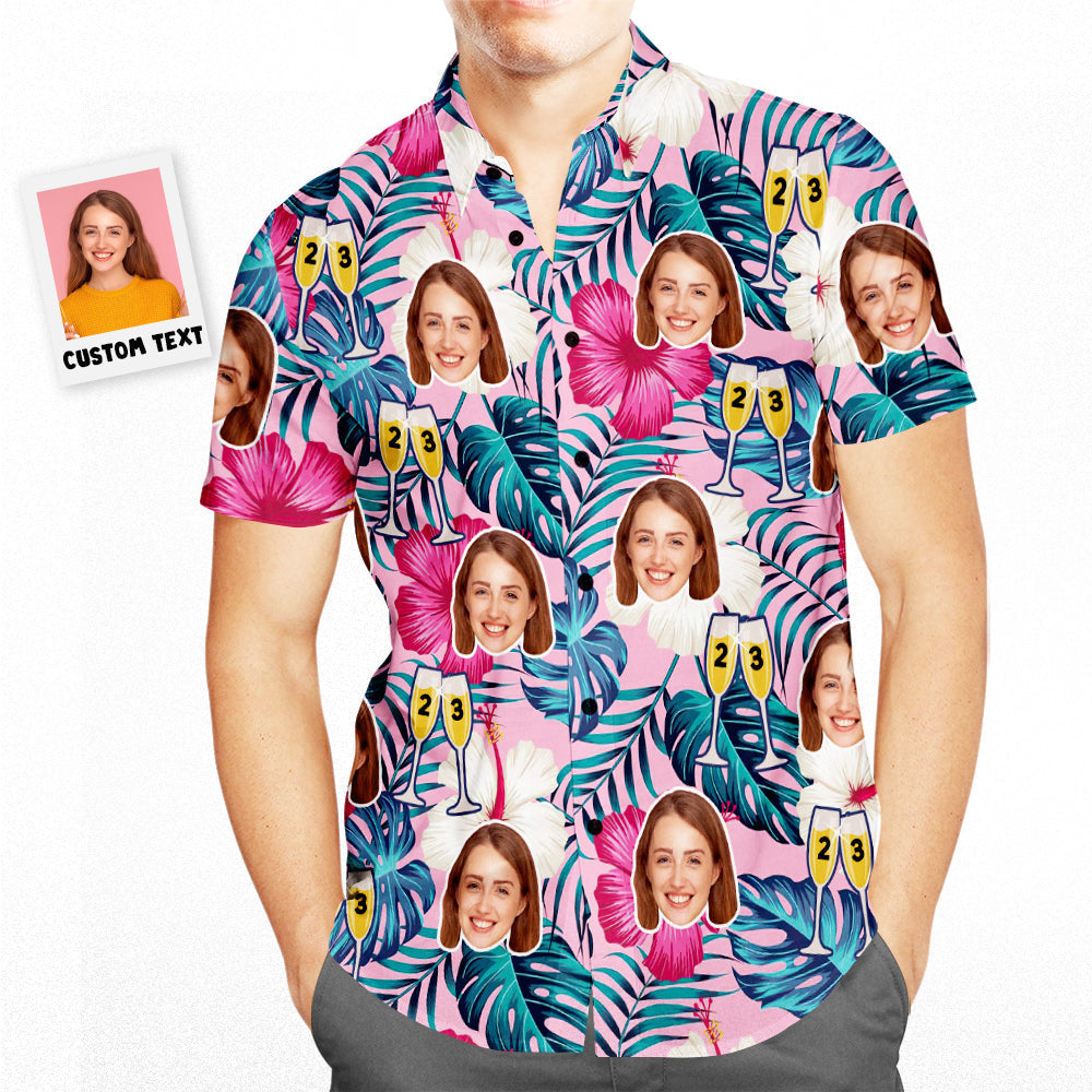Hawaiihemd mit Gesicht Benutzerdefinierte Gesicht Hawaii-Hemd Blätter personalisierte Geburtstagsgeschenke-MyHawaiianShirtsDE