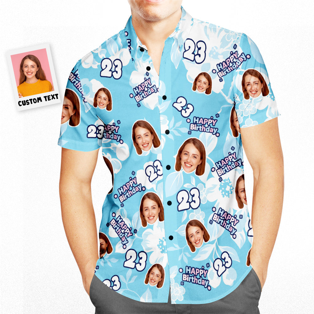 Hawaiihemd mit Gesicht Benutzerdefinierte Gesicht Hawaii-Hemd weiße Blumen personalisierte Geburtstagsgeschenke-MyHawaiianShirtsDE