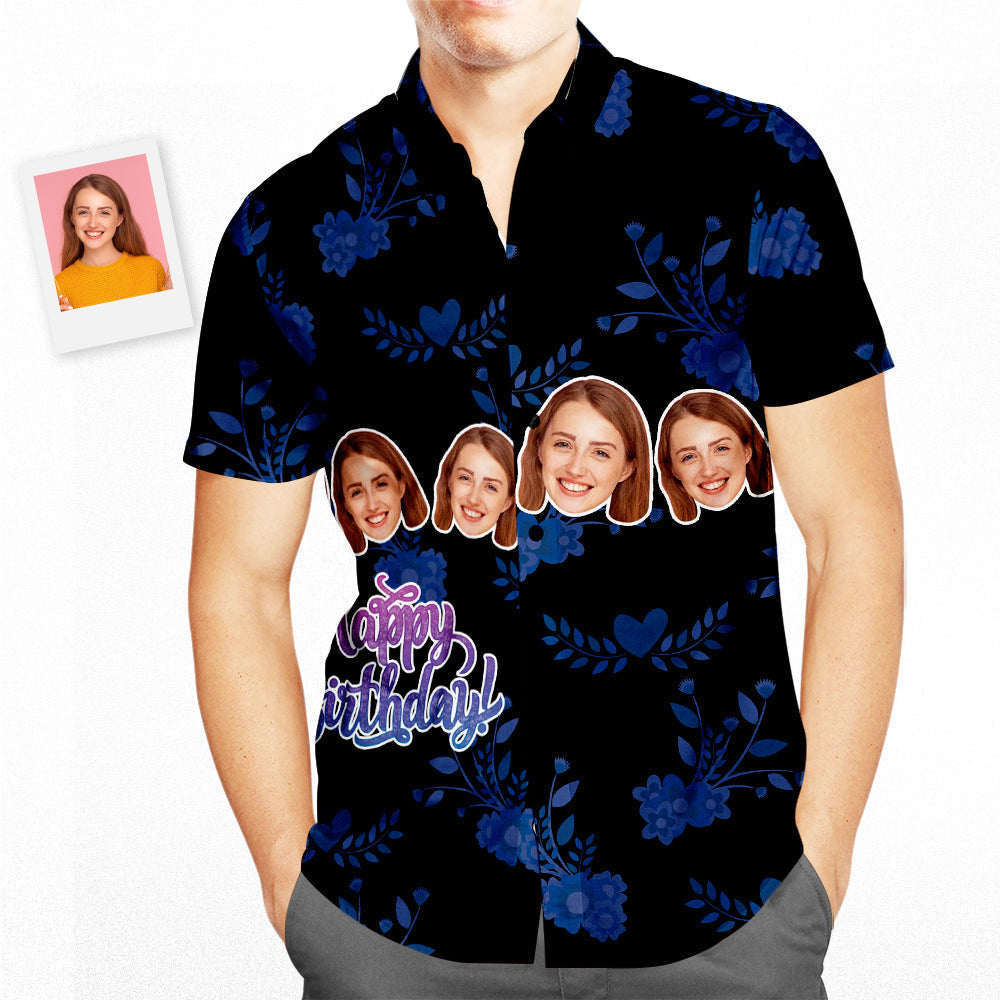 Hawaiihemd mit Gesicht Benutzerdefinierte Gesicht alles Gute zum Geburtstag Hawaii-Hemd Blumen Geburtstag Geschenke-MyHawaiianShirtsDE
