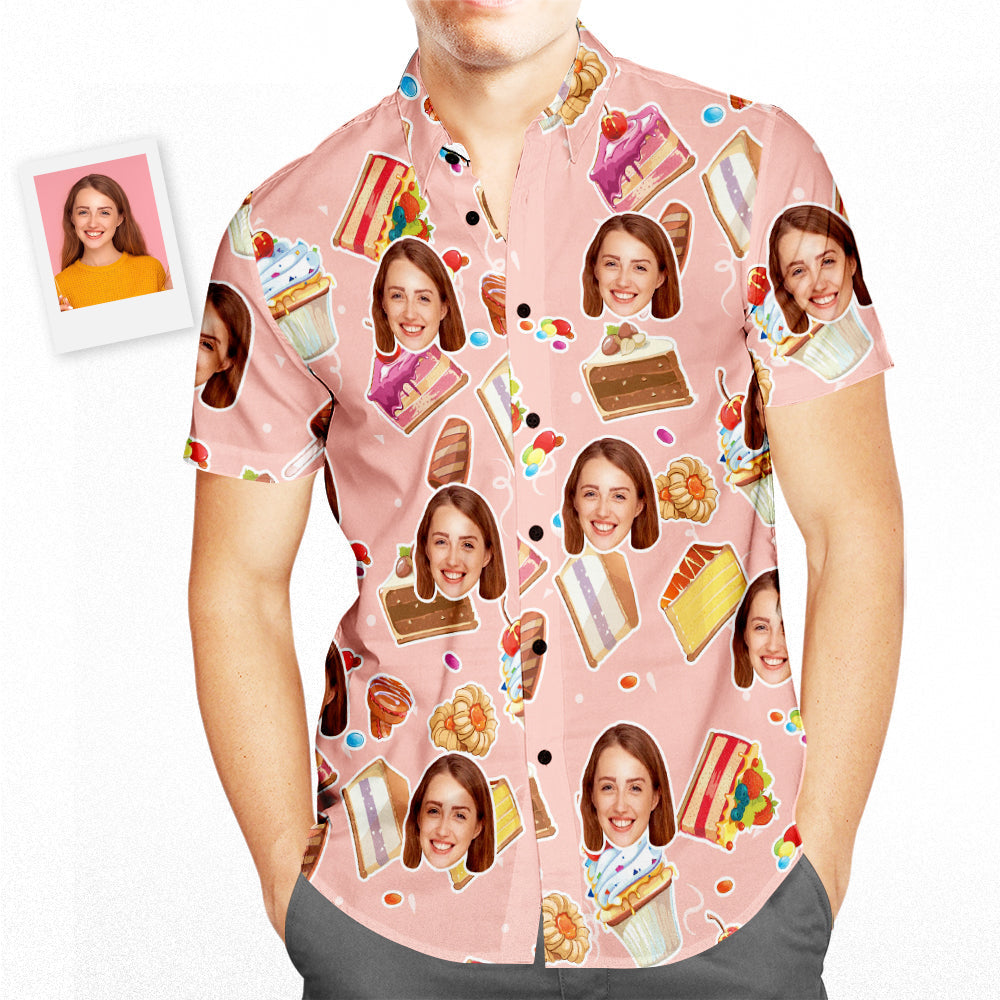 Hawaiihemd mit Gesicht Benutzerdefinierte Gesicht alles Gute zum Geburtstag Hawaii-Hemd Kuchen-Muster Geburtstagsgeschenke-MyHawaiianShirtsDE