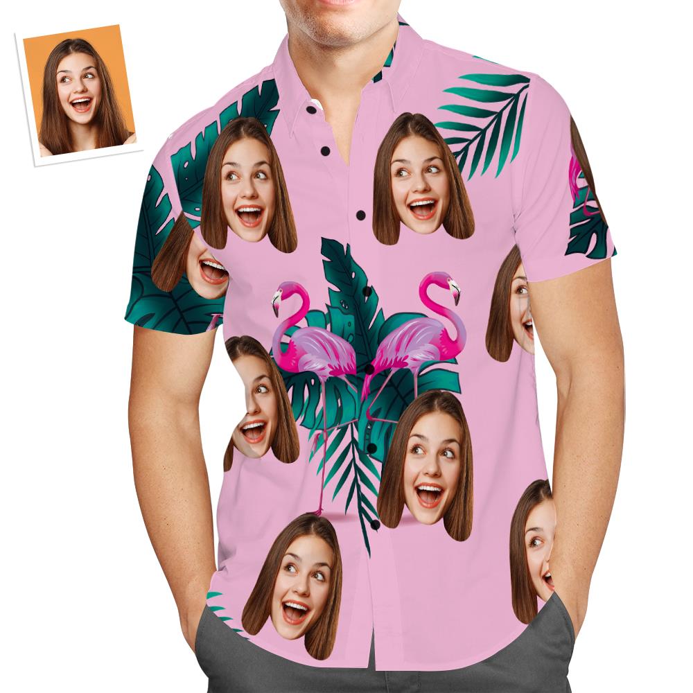 Hawaiihemd mit Gesicht Benutzerdefinierte Gesicht Hawaii-Hemd lustige Flamingo Urlaub Strand Shirt Geschenk für Männer-MyHawaiianShirtsDE
