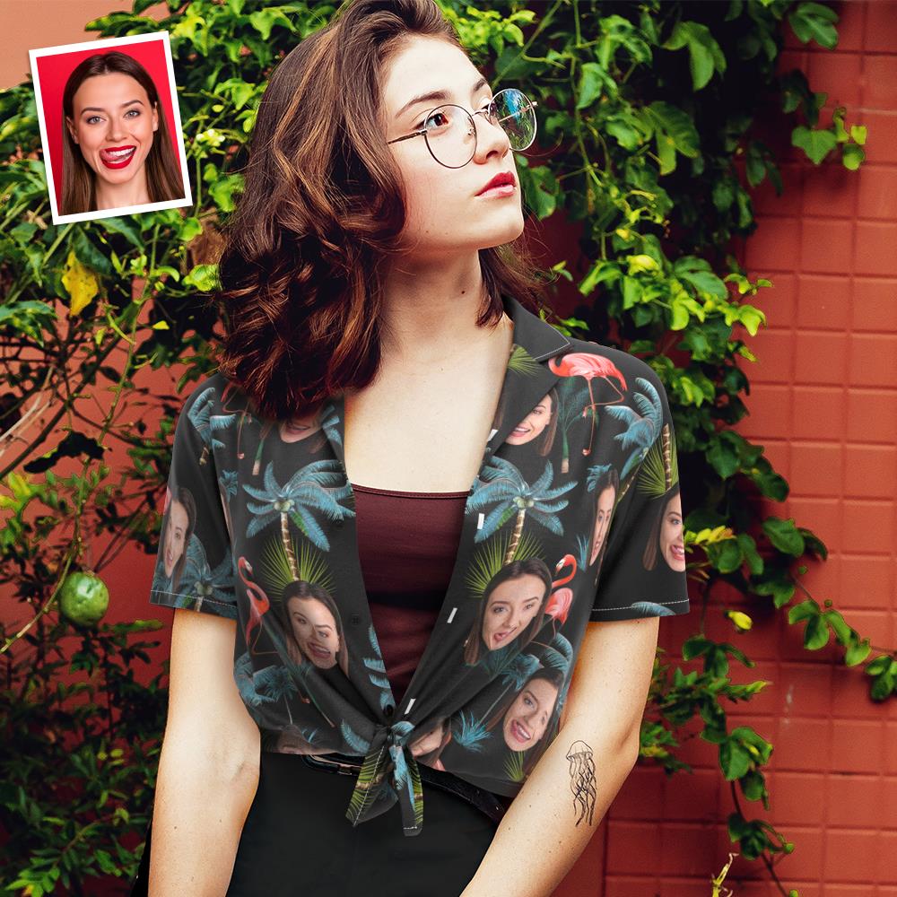 Hawaiihemd mit Gesicht Benutzerdefinierte Gesicht Hawaii-Hemd für Frauen Personalisierte Frauen Foto Hawaii-Hemd Geschenk für sie - Flamingo Nights-MyHawaiianShirtsDE
