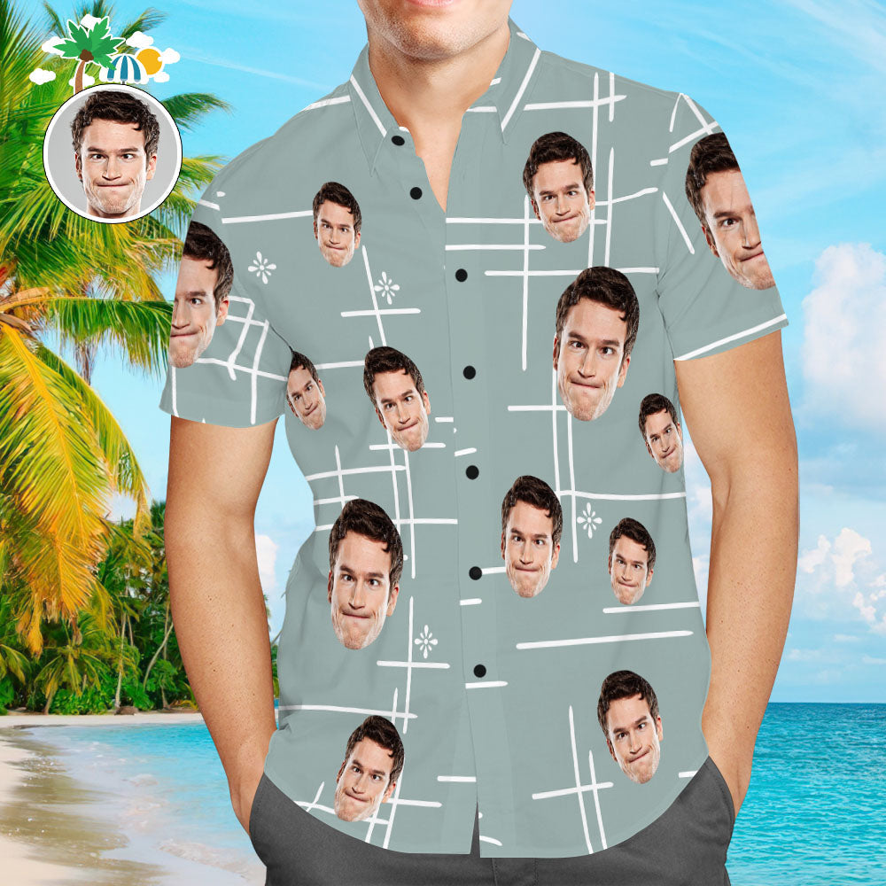 Hawaiihemd mit Gesicht Männer benutzerdefinierte Gesicht lässig Linie Zeichnung kurzärmelige Vintage Hawaii-Hemd für Männer-MyHawaiianShirtsDE