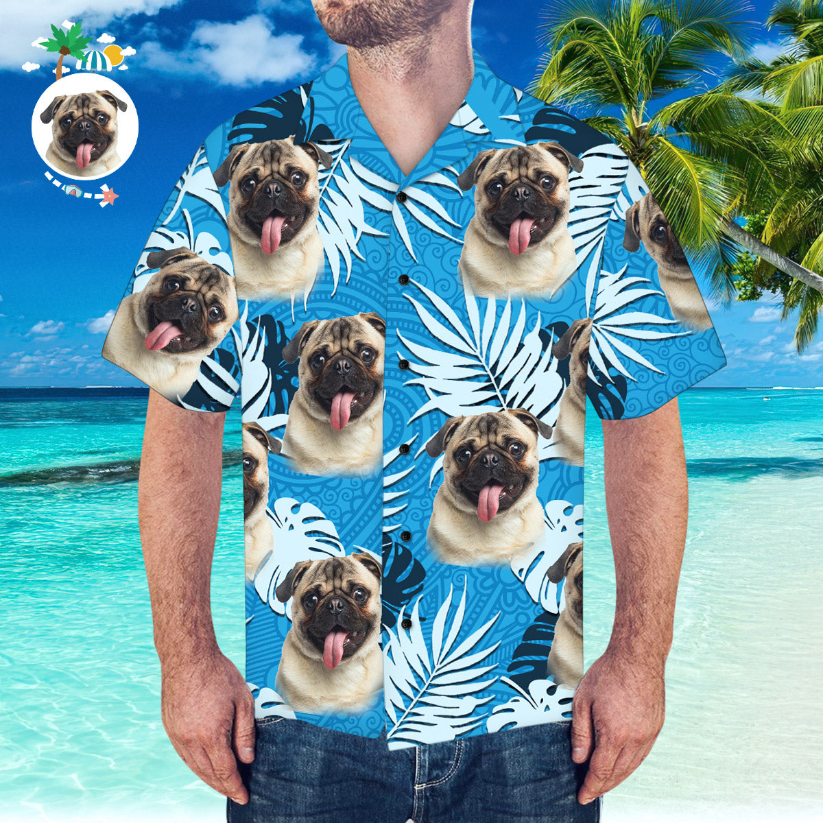 Hawaiihemd mit Gesicht Kundenspezifisches Gesichts-Hawaiihemd Personalisiertes Hawaiihemd Sommerstrand-Hawaiihemd-MyHawaiianShirtsDE