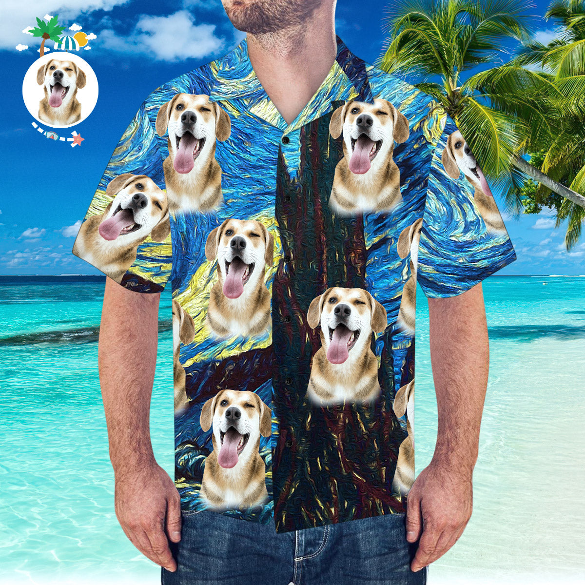 Hawaiihemd mit Gesicht Kundenspezifisches hawaiianisches Hemd mit Freundin-Gesicht Hemd mit Sternennachtmuster-MyHawaiianShirtsDE