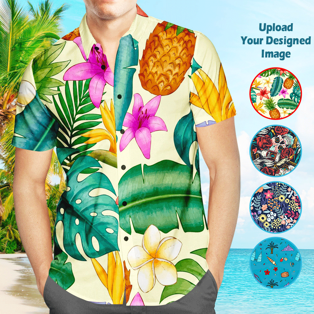 Hawaiihemd mit Gesicht Benutzerdefinierte Foto-hawaii-hemden Laden Sie Ihr Eigenes Gestaltetes Bild Hoch Aloha Strand Hemd Für Männer-MyHawaiianShirtsDE