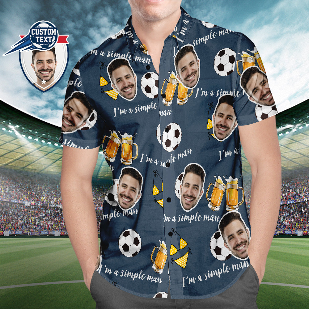 Hawaiihemd mit Gesicht Kundenspezifisches Gesichts-fußball-muster-hawaii-hemd-bier-strand-hemd Für Fußball-liebhaber-MyHawaiianShirtsDE