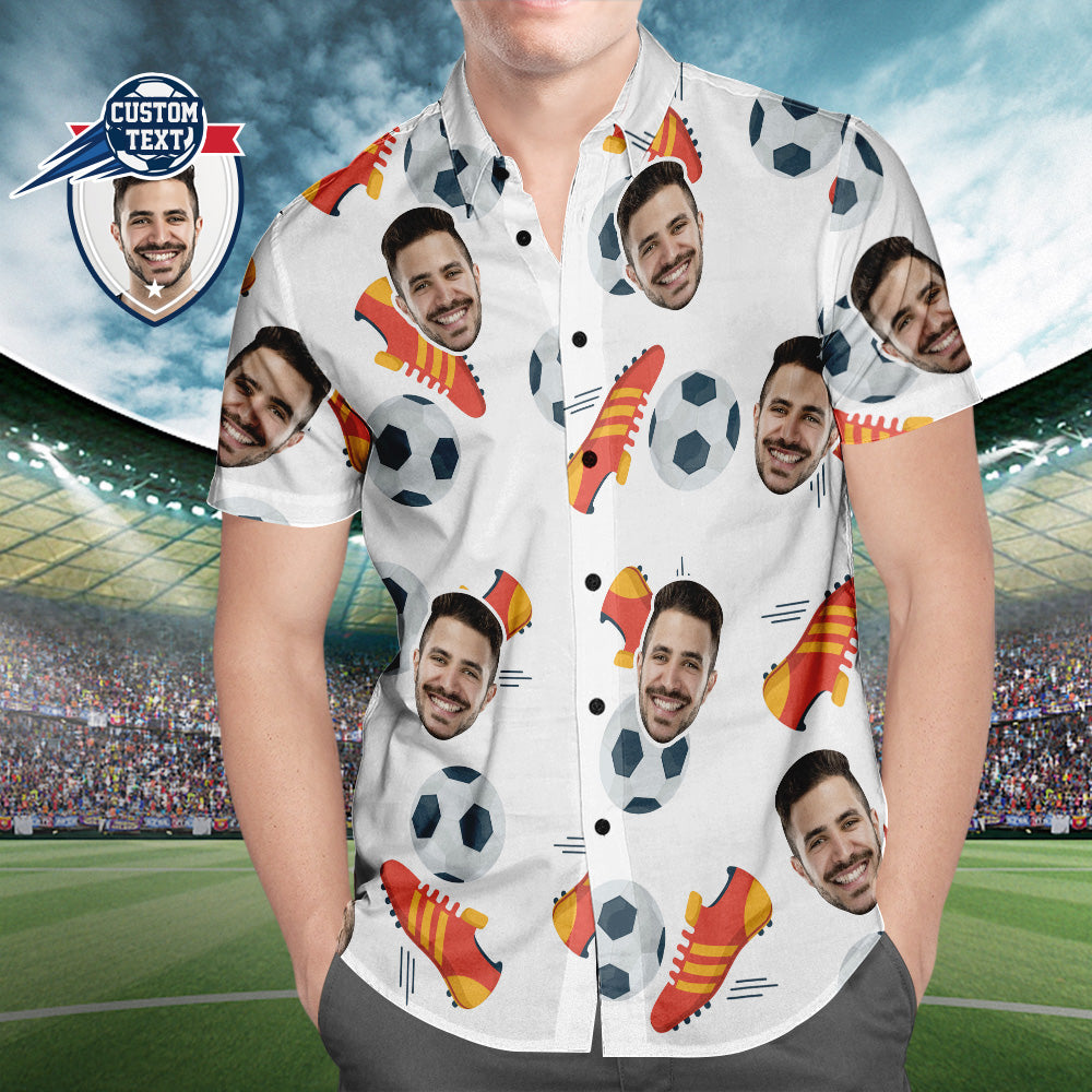 Hawaiihemd mit Gesicht Kundenspezifisches Gesichts-fußball-muster-hawaiihemd Beschuht Ikonen-strand-shirt Für Fußball-liebhaber-MyHawaiianShirtsDE