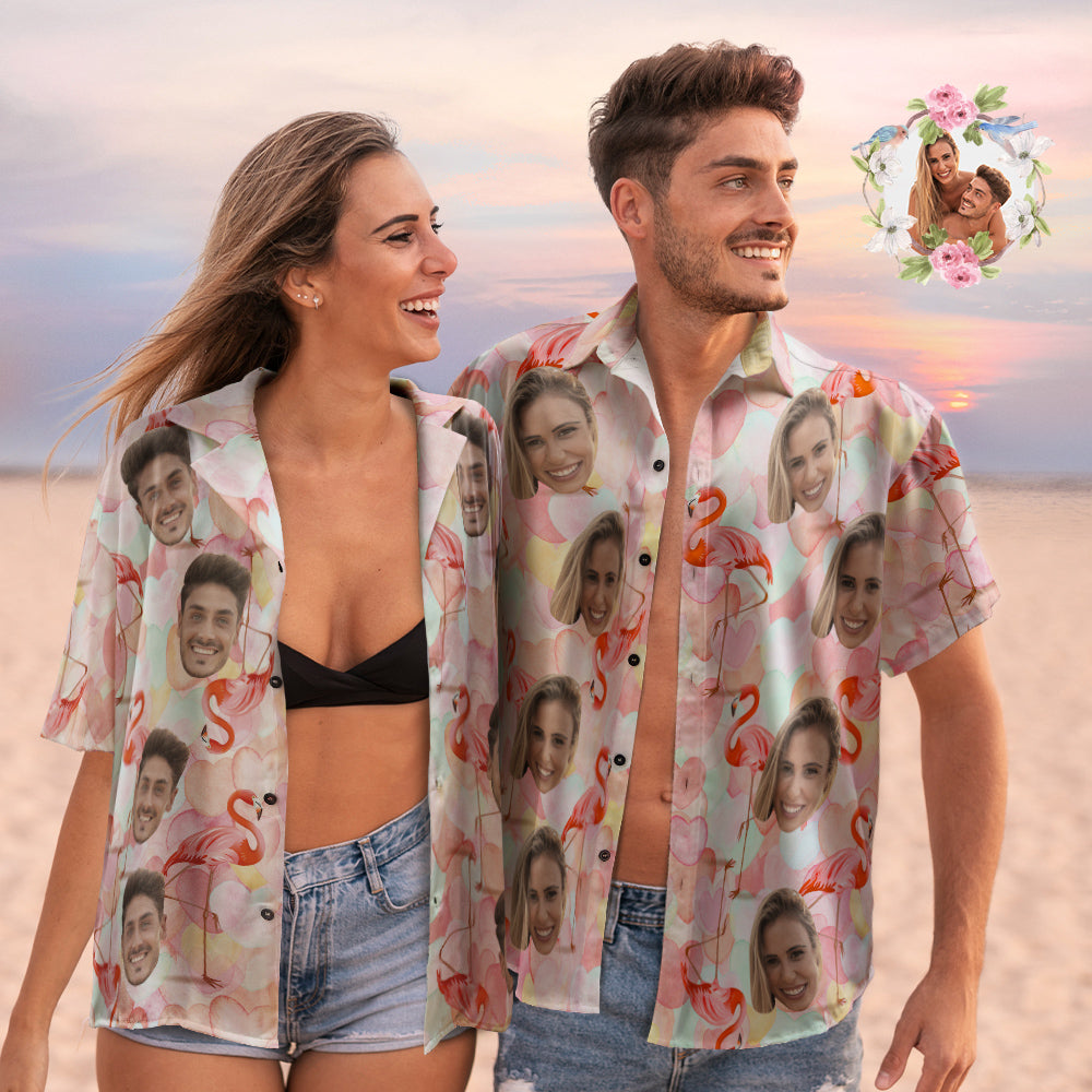 Benutzerdefinierte Gesicht Hawaiihemden Personalisierte Flamingo Paar Hawaiihemden Valentinstag Geschenk-MyHawaiianShirtsDE