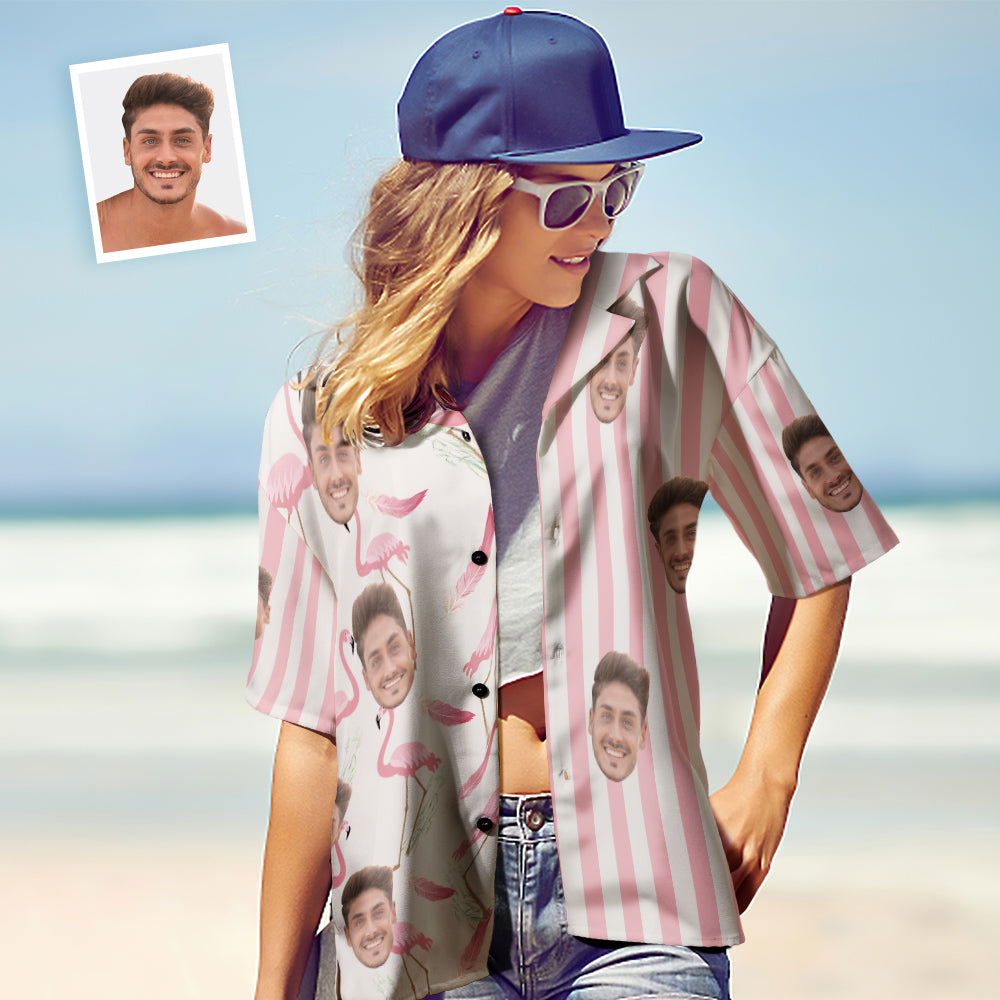 Custom Face Hawaiian Shirts Personalisiertes Paar Flamingo Shirts Lässiges Kurzarm-valentinstagsgeschenk