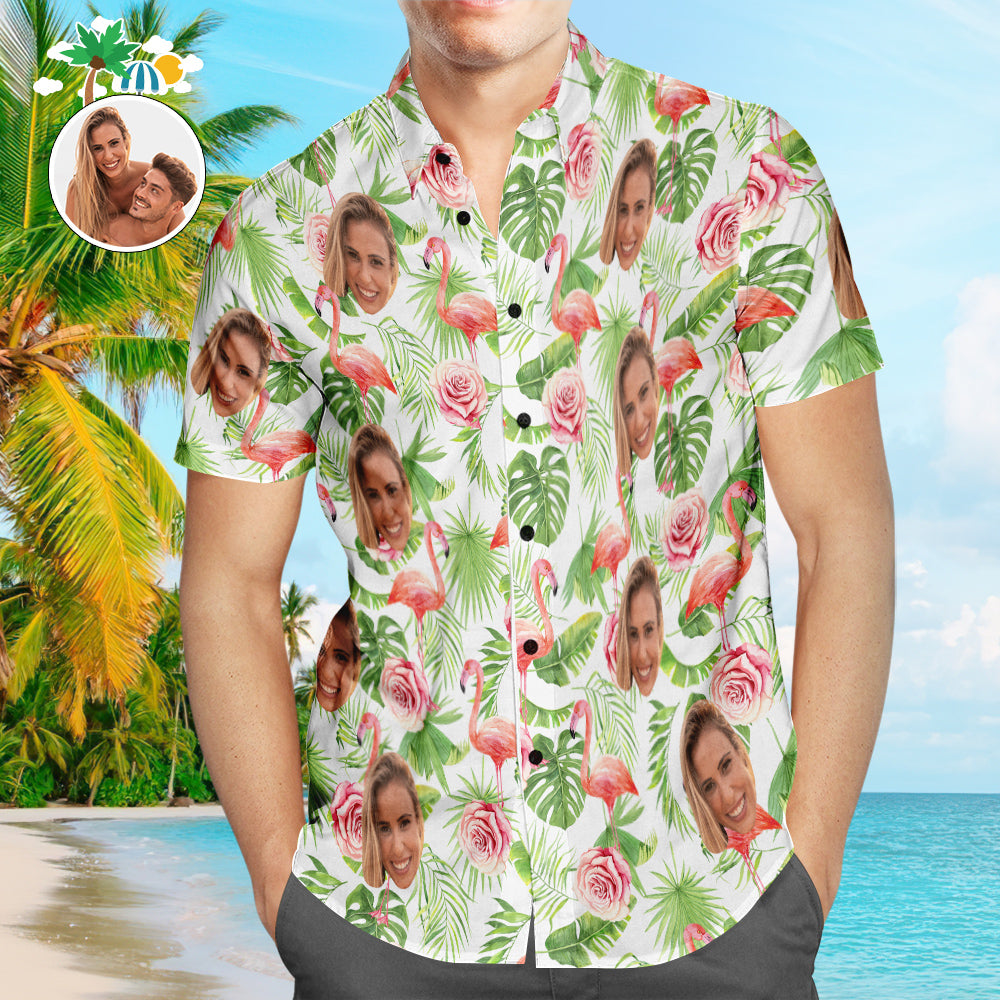 Custom Face Hawaiian Shirts Personalisierte Flamingo Shirts Paar Lässige Kurzarm Valentinstagsgeschenk