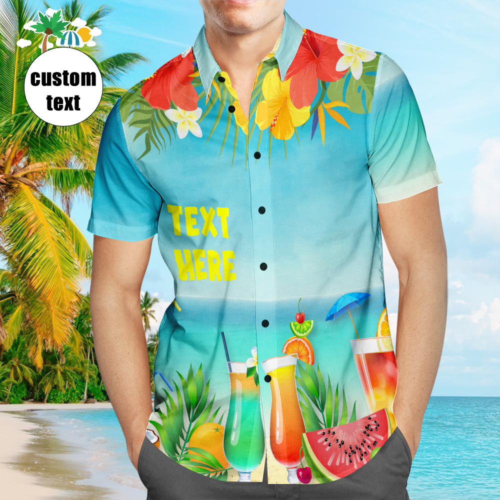 Hawaiihemd mit Gesicht Benutzerdefiniertes Gesicht Hawaiihemd Sommerferien Fruchtgetränke Personalisiertes Aloha Beach Shirt Für Männer-MyHawaiianShirtsDE
