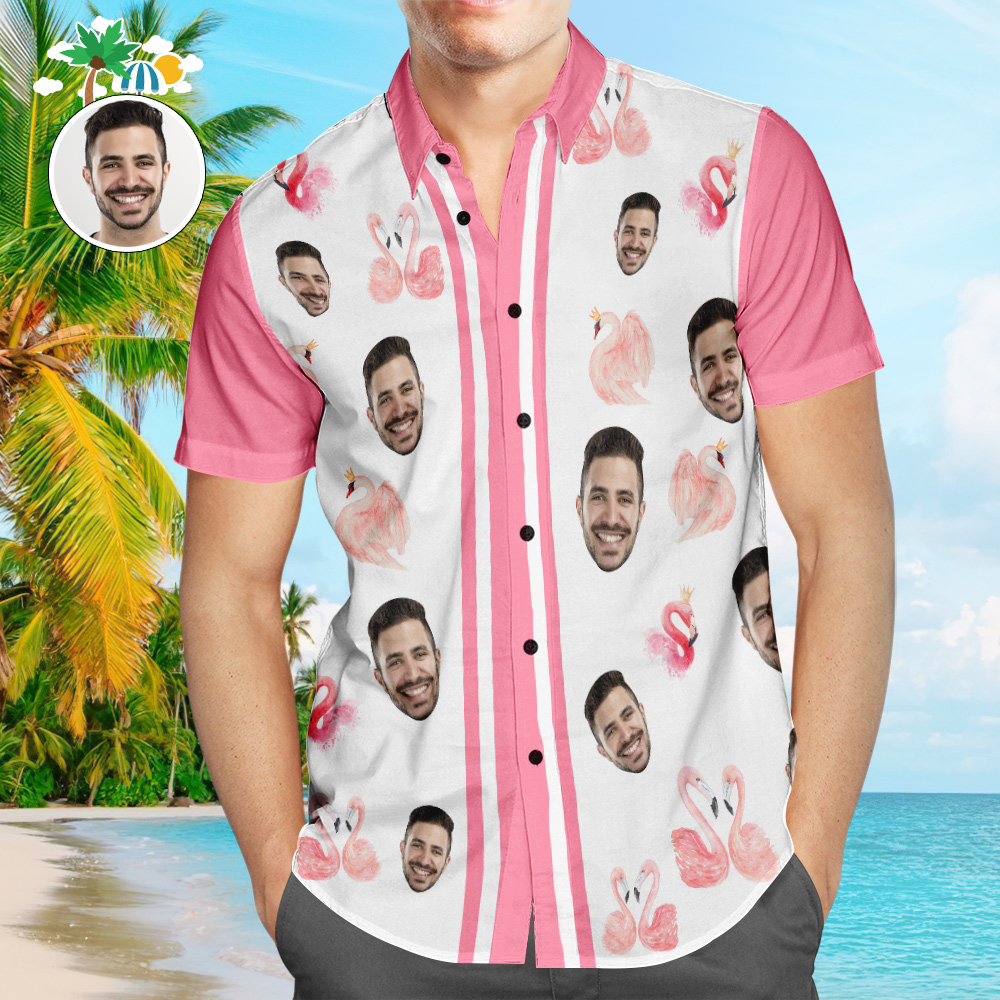 Hawaiihemd mit Gesicht Kundenspezifisches Edles Flamingo-gesichts-hawaii-hemd Personalisiertes Aloha-strand-hemd Für Männer-MyHawaiianShirtsDE