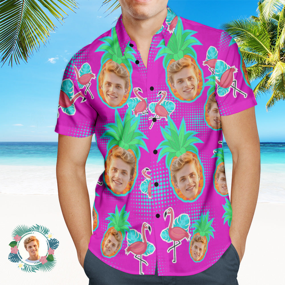 Hawaiihemd mit Gesicht Hawaii-hemd Mit Individuellem Foto, Strandurlaub, Beliebtes Hawaii-strandhemd Mit Allover-print, Urlaubsgeschenk, Flamingo-MyHawaiianShirtsDE