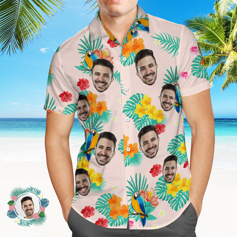 Hawaiihemd mit Gesicht Hawaii-hemd Mit Individuellem Foto, Strandurlaub, Beliebtes Hawaii-strandhemd Mit Allover-print, Weihnachtsgeschenk, Inselzeit-MyHawaiianShirtsDE