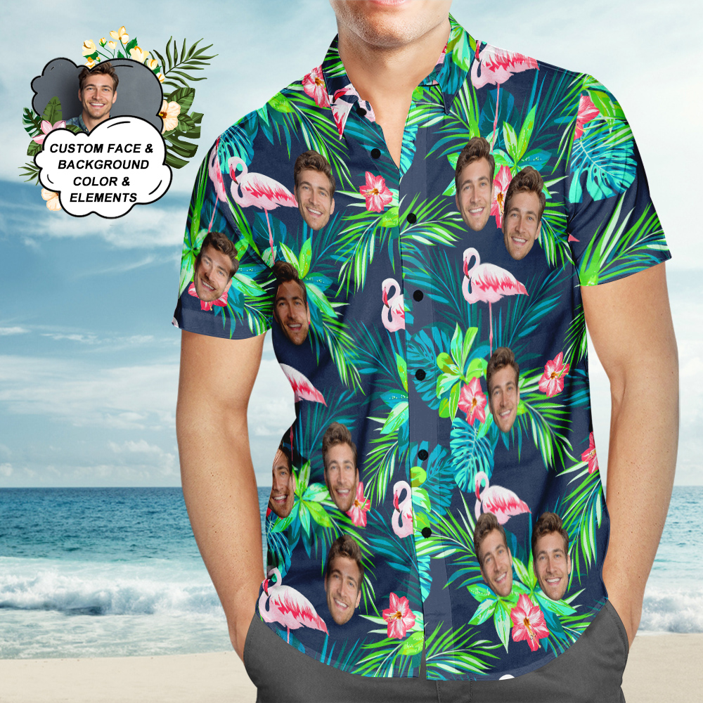 Hawaiihemd mit Gesicht Individuelle bunte Flamingo Aloha Hawaii-Hemden für Männer Gestalten Sie Ihr eigenes Hemd-MyHawaiianShirtsDE