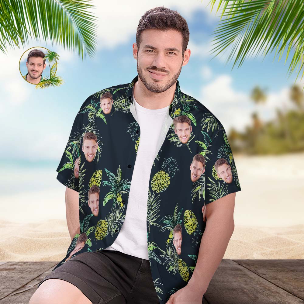 Hawaiihemd mit Gesicht Benutzerdefiniertes Gesichts-hawaii-hemd Für Herren, Beliebtes Hawaii-strandhemd Mit Allover-print, Urlaubsgeschenk – Tropische Ananas-MyHawaiianShirtsDE
