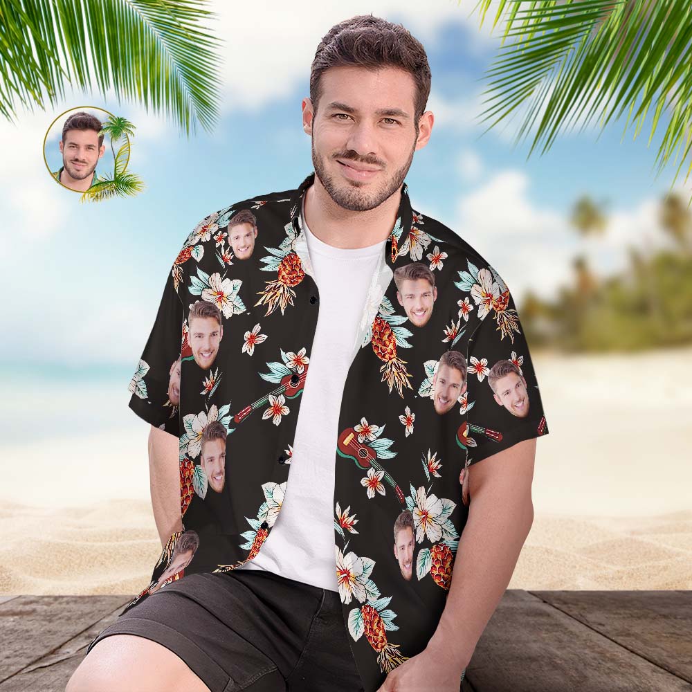 Hawaiihemd mit Gesicht Benutzerdefiniertes Gesichts-hawaii-hemd Für Herren, Beliebtes Hawaii-strandhemd Mit Allover-print, Geschenk – Romantischer Kurzurlaub-MyHawaiianShirtsDE