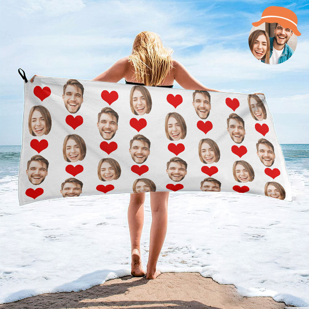 Benutzerdefinierte Paar Gesichter Handtuch personalisierte Foto Handtuch lustiges Geschenk-MyHawaiianShirtsDE