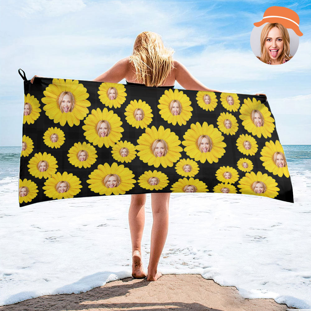 Benutzerdefinierte Gesichter Sonnenblume Handtuch personalisierte Foto Handtuch lustiges Geschenk-MyHawaiianShirtsDE